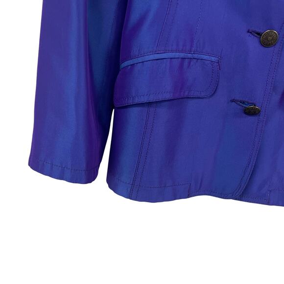 Vintage Moschino Jeans Button Front Purple Metallic Blazer Jacket Womens US 6 - Picture 3 of 7
